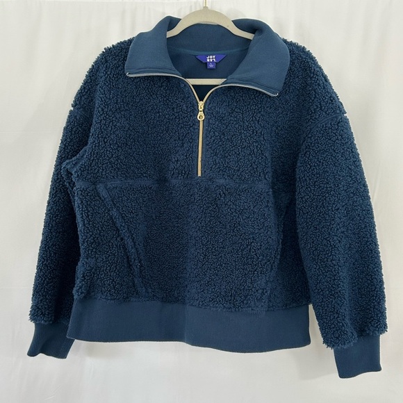JoyLab Navy Blue Sherpa Quarter Zip Women’s Size Large Kangaroo Front Pocket - Picture 2 of 12